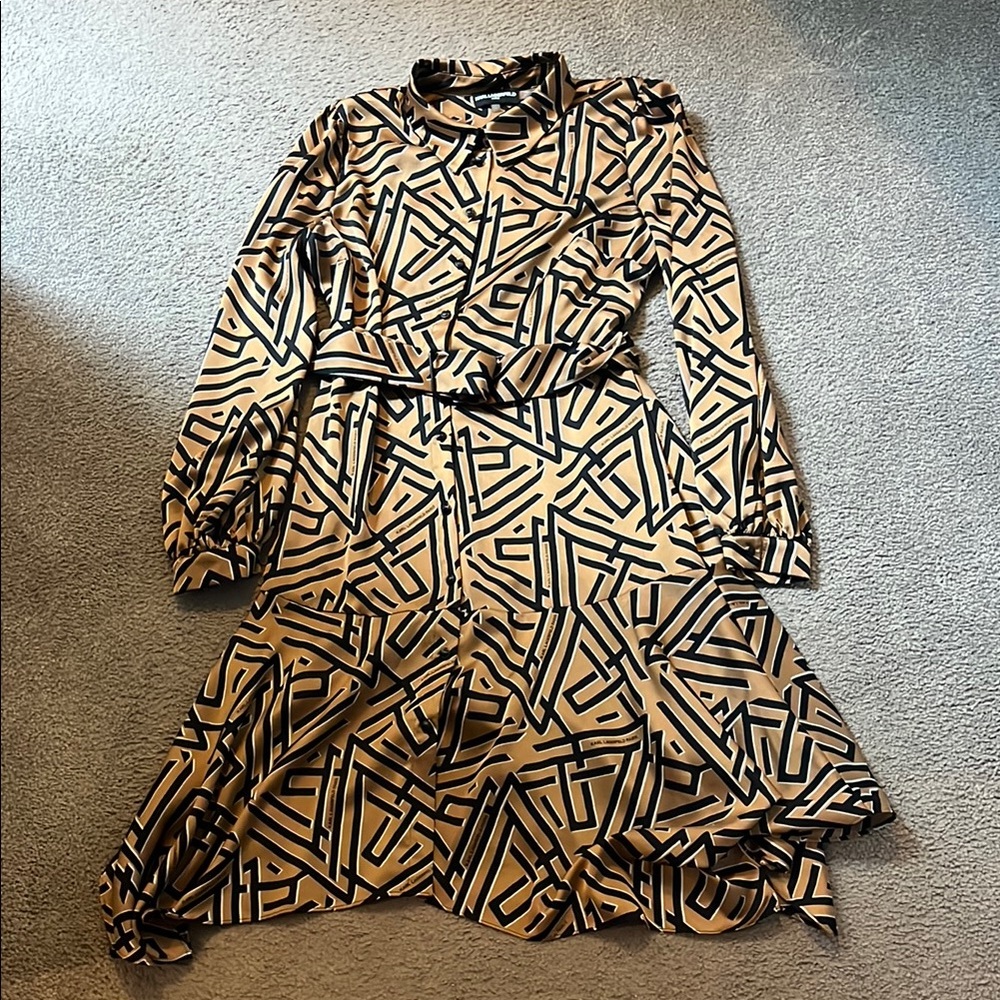 Karl lagerfeld Paris shirt Dress in Black & Tan size 10 women’s great condition